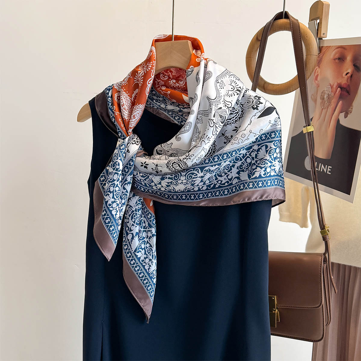 90*90cm 스퀘어 스카프 레트로 캐슈 플로럴 프린트 - Scarf Silk Square 리뷰 및 가격