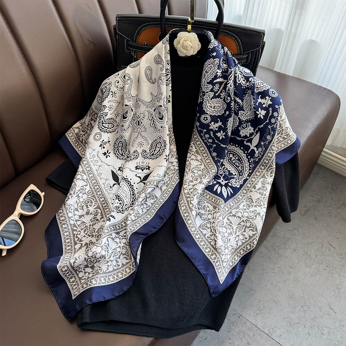 90*90cm 스퀘어 스카프 레트로 캐슈 플로럴 프린트 - Scarf Silk Square 리뷰 및 가격