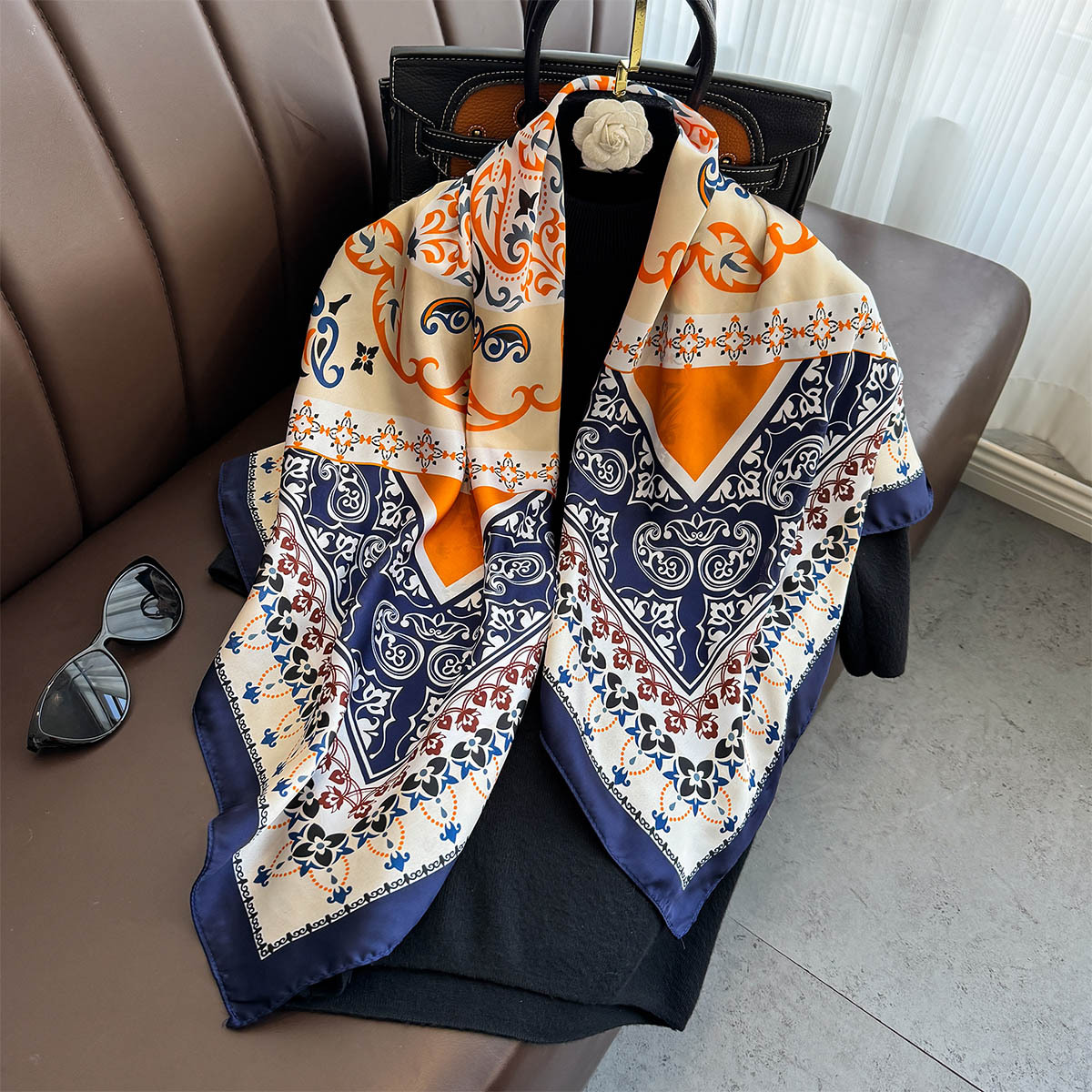 90*90cm 스퀘어 스카프 레트로 캐슈 플로럴 프린트 - Scarf Silk Square 리뷰 및 가격