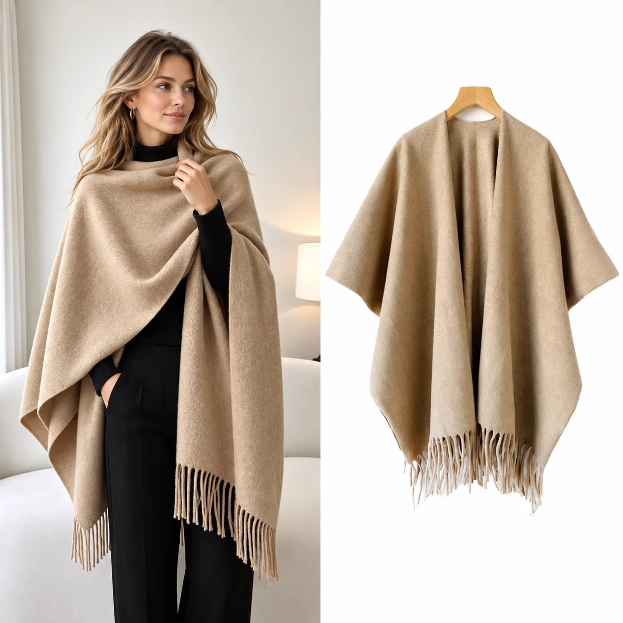 겨울용 숄, 여성용 두툼하고 따뜻한 술 장식 폰초, 가 - Woven Scarf Blanket 리뷰 및 가격