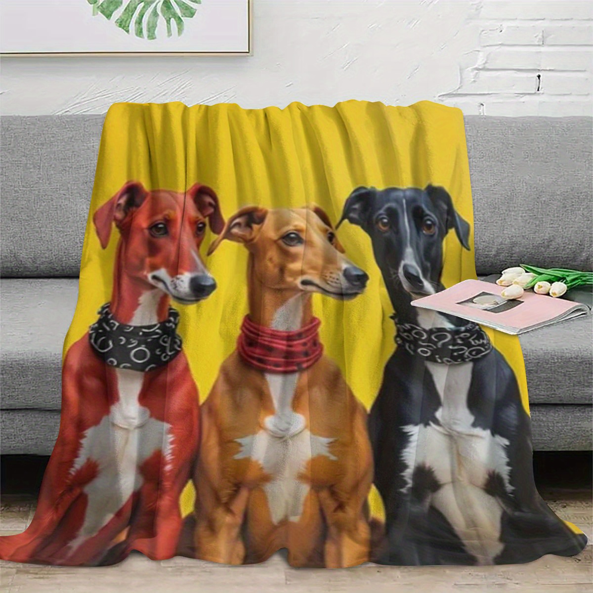 스타일리시한 휘핏 그레이하운드 3마리 그림과 넥 스카프 - Woven Scarf Blanket 리뷰 및 가격